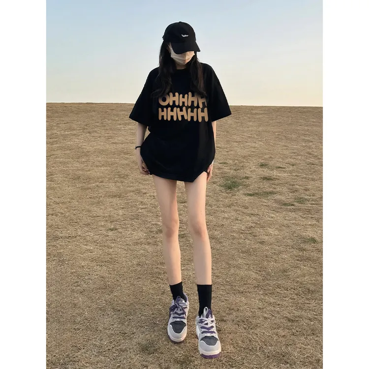 夏季新款爆款宽松纯棉圆领半袖短袖T恤t恤女装上衣半袖洋气衣服女