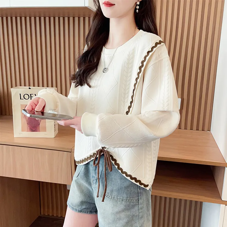 小个子卫衣女春秋2025新款韩版宽松不规则蝴蝶结薄款撞色上衣外套