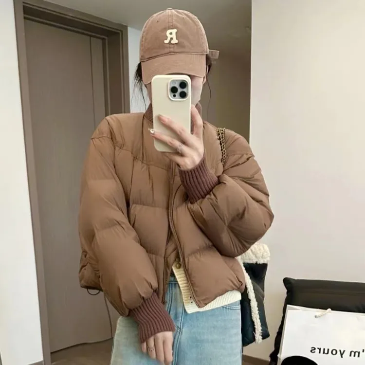 棉服女短款2025新款冬装针织袖棒球领潮流小个子外套ins风