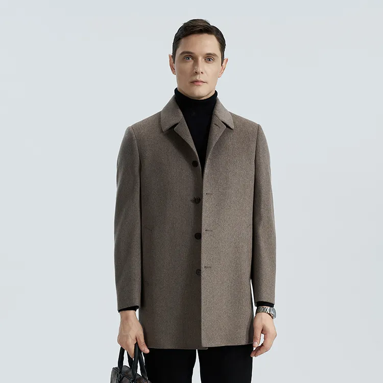【100%山羊绒明扣大衣】冬季中长款毛呢大衣男加厚保暖羊绒外套男装