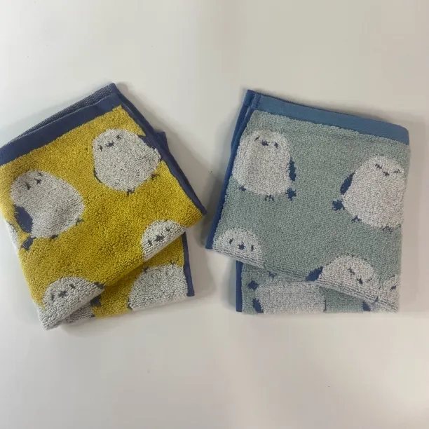 出口日单可爱卡通小肥啾小鸟纯棉浮雕大方巾擦手巾34×35