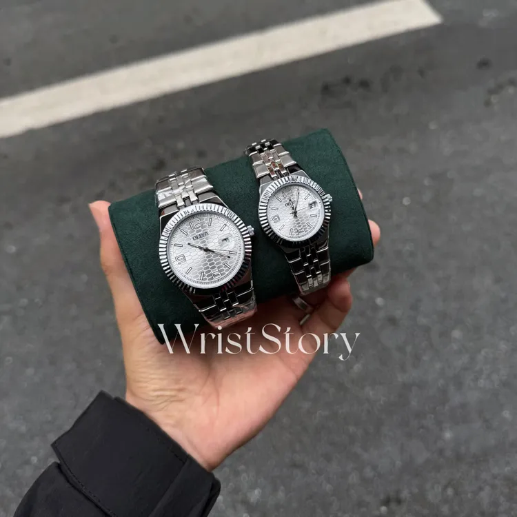 经典牙圈时尚防水日历日志机械手表气质轻奢简约潮流银色情侣表