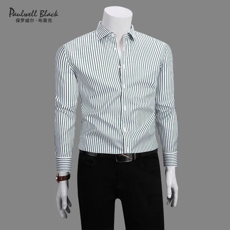 条纹衬衫男款长袖高级感男装免烫抗皱休闲衬衣男士商务2025新款