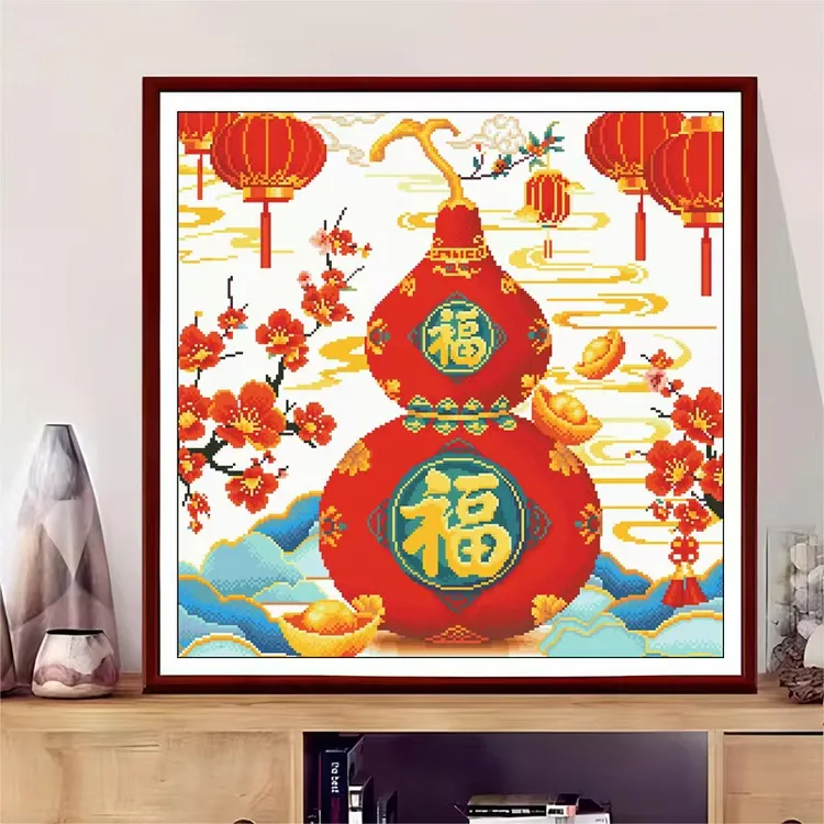 珠绣十字绣串珠子绣彩珠绣圆珠子绣十字绣福禄纳福福字葫芦客厅