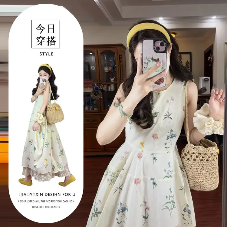 海边度假夏日绝美小裙子无袖背心连衣裙2025年新款小个子吊带长裙