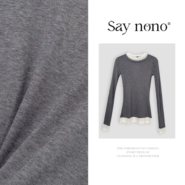 懒猫nono│Saynono 时髦休闲拼色圆领套头设计针织上衣GD1011JY