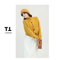 现货【悠闲假日】秋季长袖高领毛衣外套女休闲针织衫61195