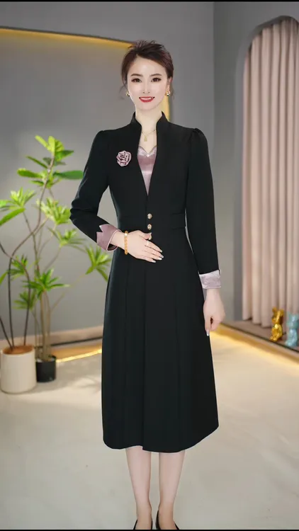 时尚连衣裙礼服套头气质春季长裙显瘦秋季V领不褪色