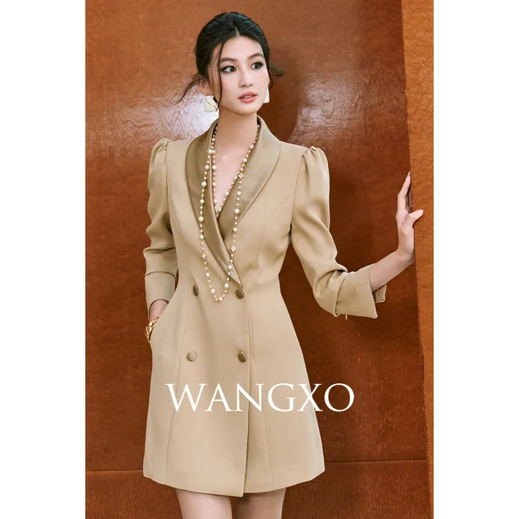 WANGXO  缎青果领高定西装连衣裙250663W