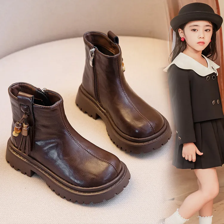 女童靴子2025冬季牛皮儿童马丁靴加绒小女孩靴子公主靴女童6-12岁