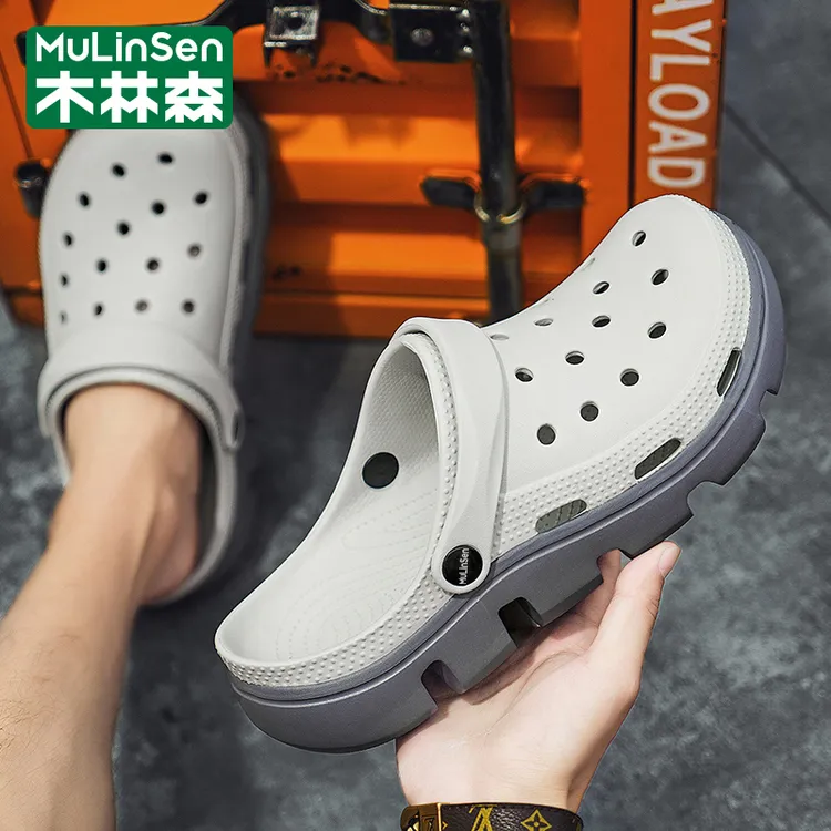 木林森男士夏季青少年外穿防滑运动洞洞鞋开车两用软底包头凉拖鞋