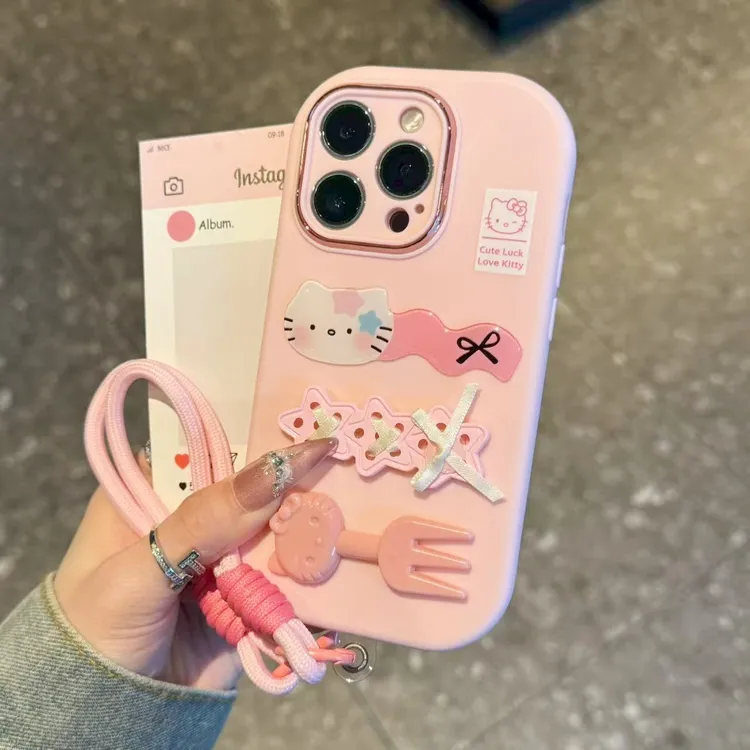 奥菲顿粉星刀叉KT猫适用苹果16精孔胖子手机壳华为vivo小米15oppo