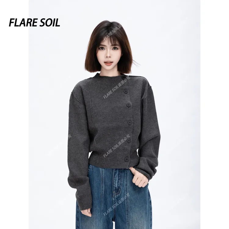 【FLARE SOIL】侧扣毛衣开衫秋冬穿搭针织衫韩系保暖毛衣 T4840A