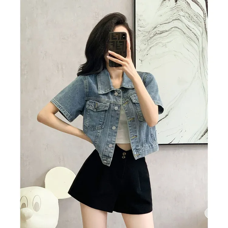 休闲小个子百搭开衫短袖外套上衣2025夏季新款韩版短款牛仔女外套