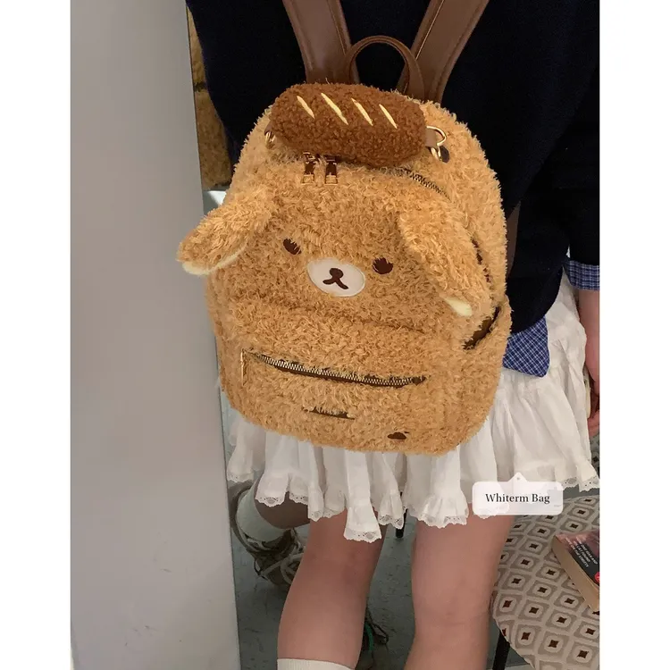 可爱卡通毛绒包包女款爆款2025新款秋冬百搭双肩包韩系时尚小背包
