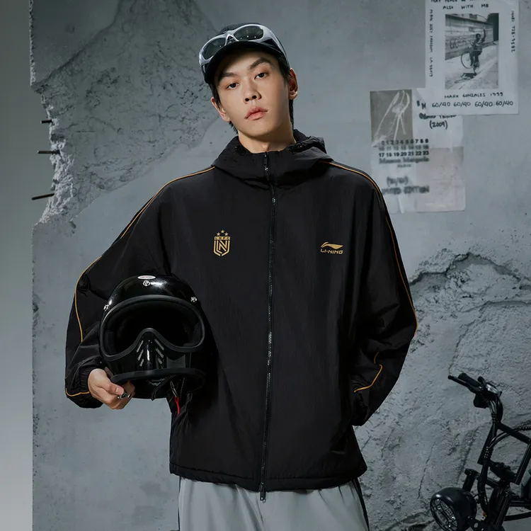 李宁男子连帽外套秋冬加绒保暖防泼水防晒宽松运动风衣AFDVJ15
