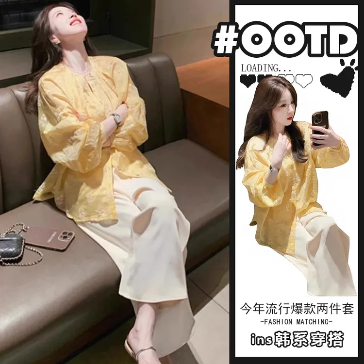 茶系穿搭一整套女2025夏季新款韩版宽松百搭衬衫法式显气质半身裙