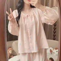 【5981莓果粉】春秋季甜美长袖纯棉可外穿公主家居服睡衣宽松睡衣