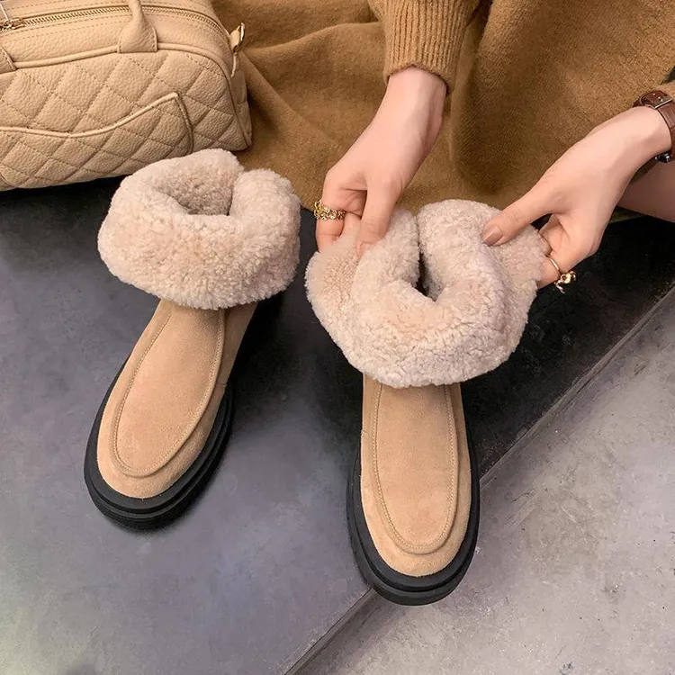 雪地靴女小个子厚底磨砂真皮两穿短靴2025新款东北保暖靴