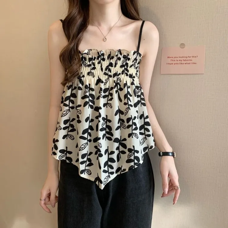 甜辣风碎花小背心女夏季2024新款设计感小众不规则外穿吊带上衣潮