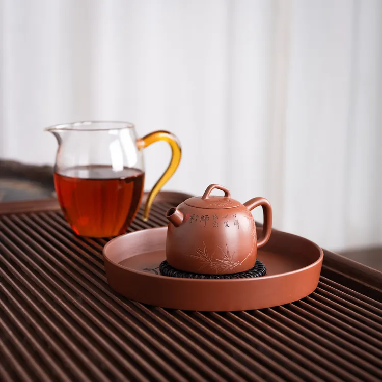 『几何秦权雅竹』坭兴陶茶壶薄胎精致创意书法球孔小壶约110毫升