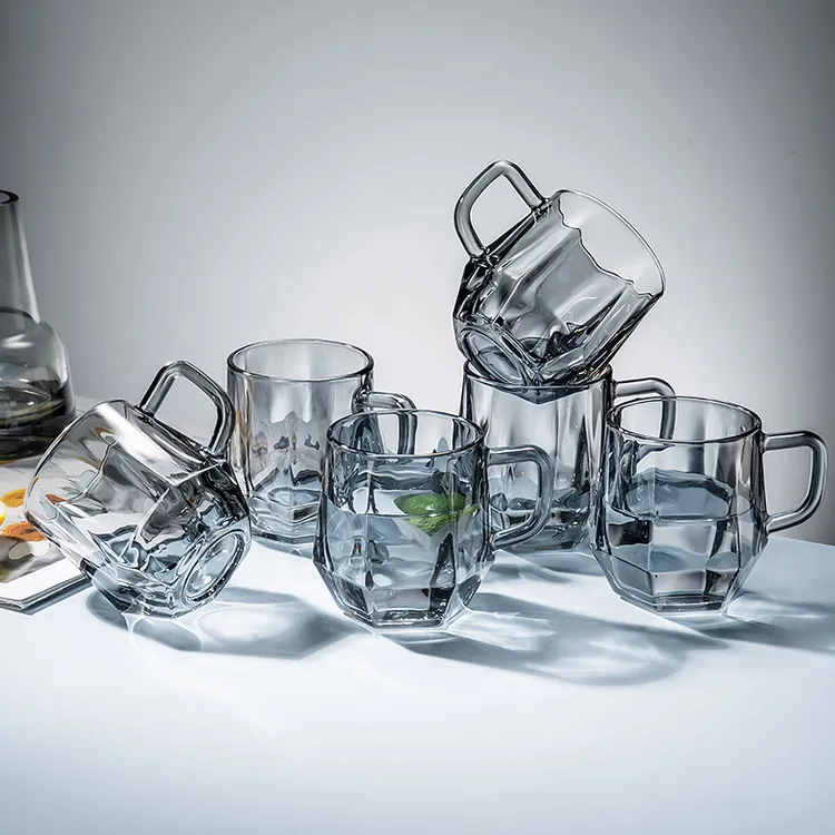 【6只装】欧式家用彩色玻璃杯泡茶杯透明创意简约喝水杯耐热办公杯