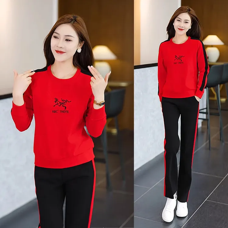 休闲运动服套装女2025年春秋新款时尚减龄圆领卫衣阔腿裤两件套潮