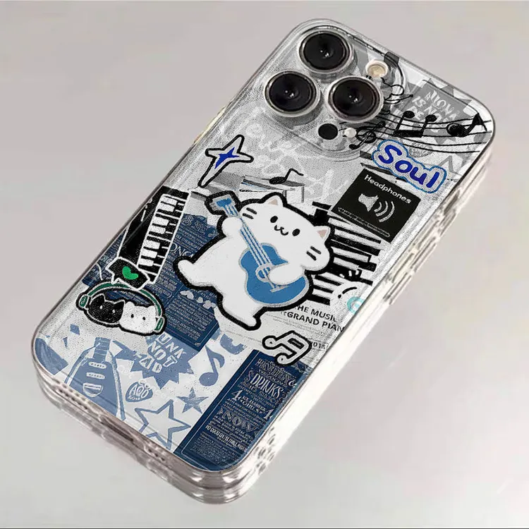 摇滚白猫咪适用iPhone17手机壳华为荣耀透明VIVO创意OPPO小米15软