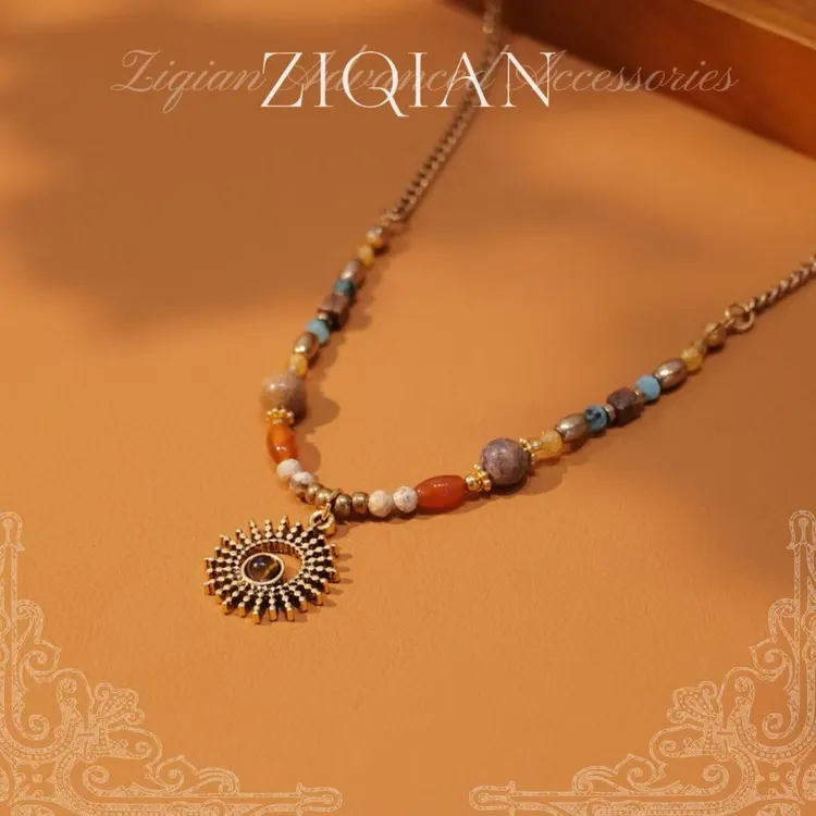 铜合金珐琅项链 民族风中古复古锁小众轻奢级项链 A102