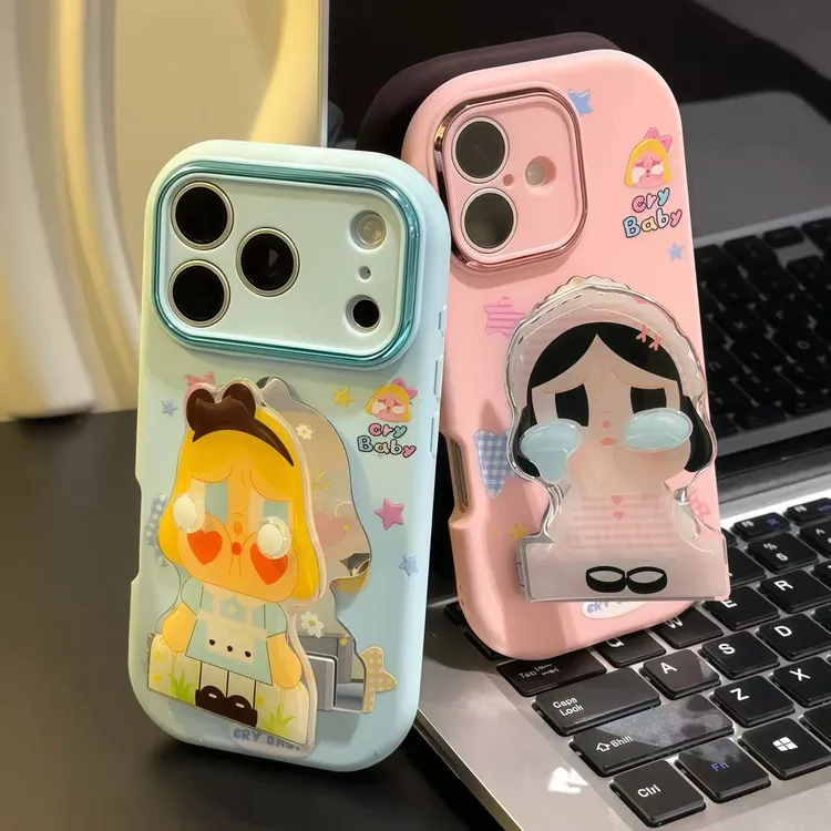 哭娃镜子支架适用苹果17手机壳iphone16卡通小米14vivoppo华为P70