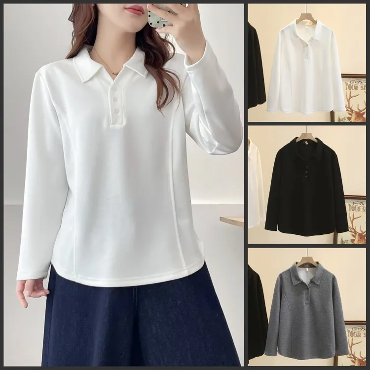 115-195斤大码女装胖mm秋装通勤简约纯色显瘦长袖T恤上衣打底衫