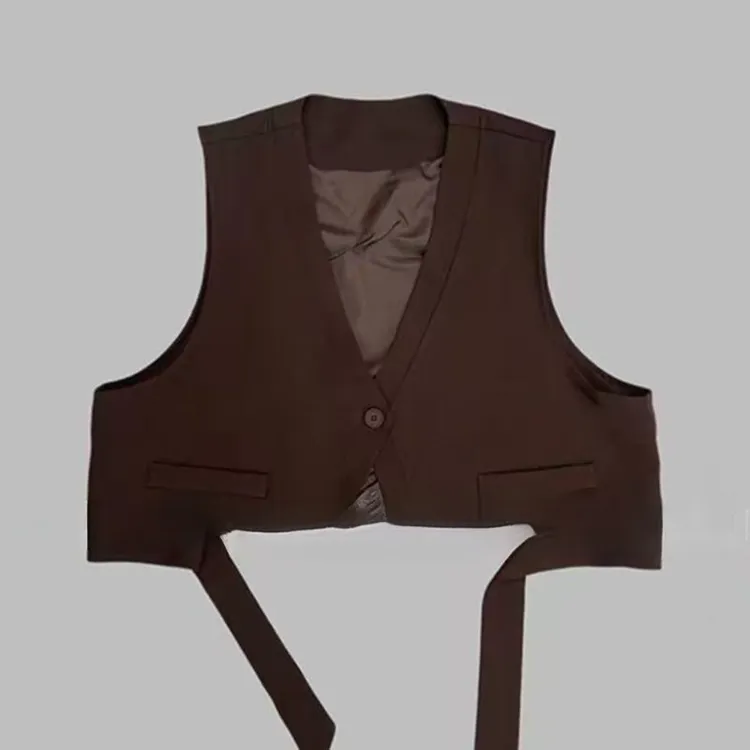 【小禾苗】爆款西装马甲秋季不规则飘带坎肩一粒扣无袖外搭马甲