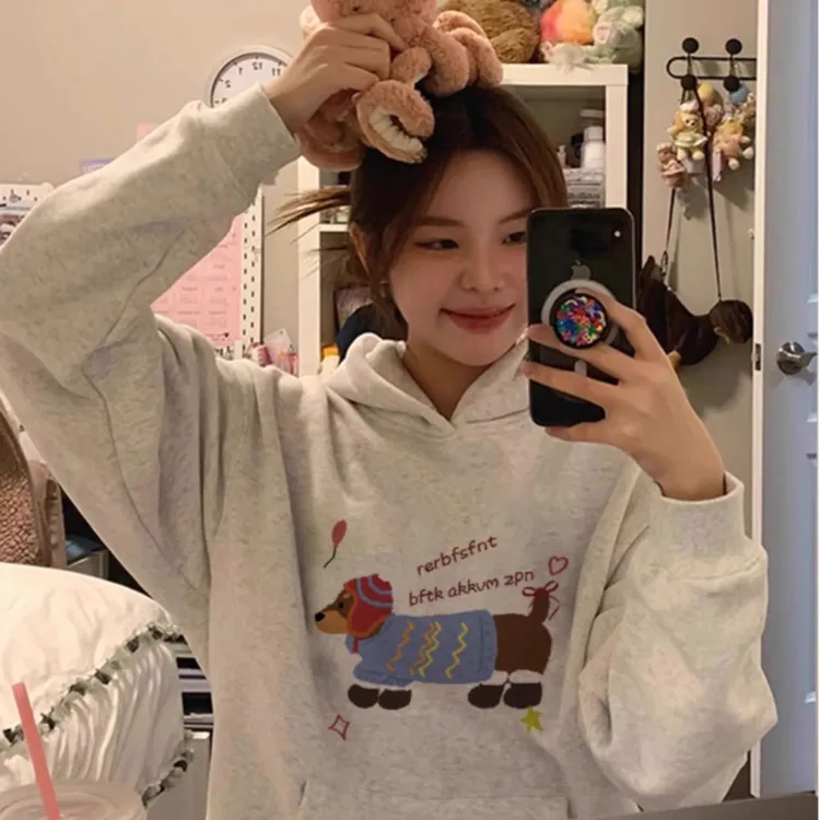 凯颂特大码300斤卡通休闲慵懒风连帽卫衣男女秋冬季宽松显瘦上衣