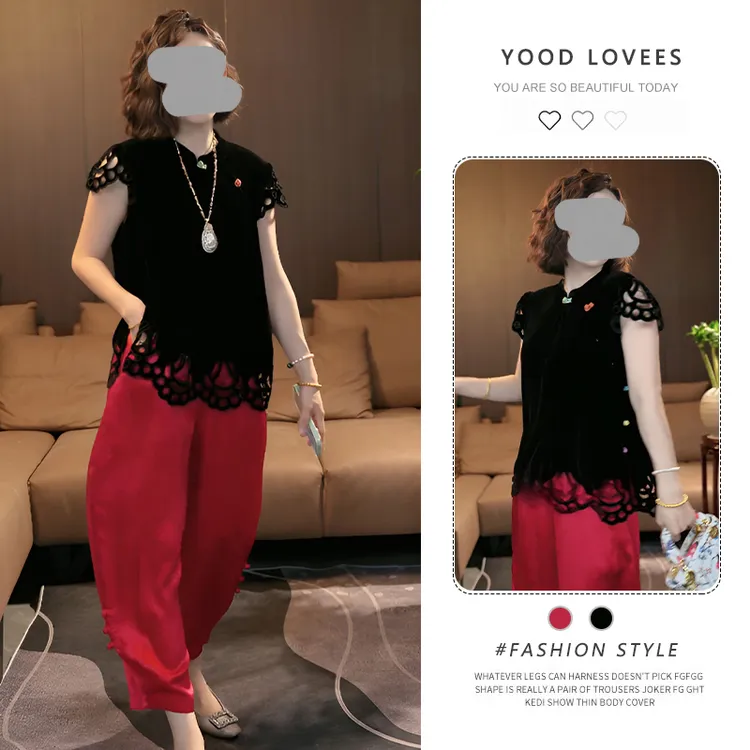 2026夏季独特超好看气质轻奢高级感套装新中式黑色短袖上衣香蕉裤