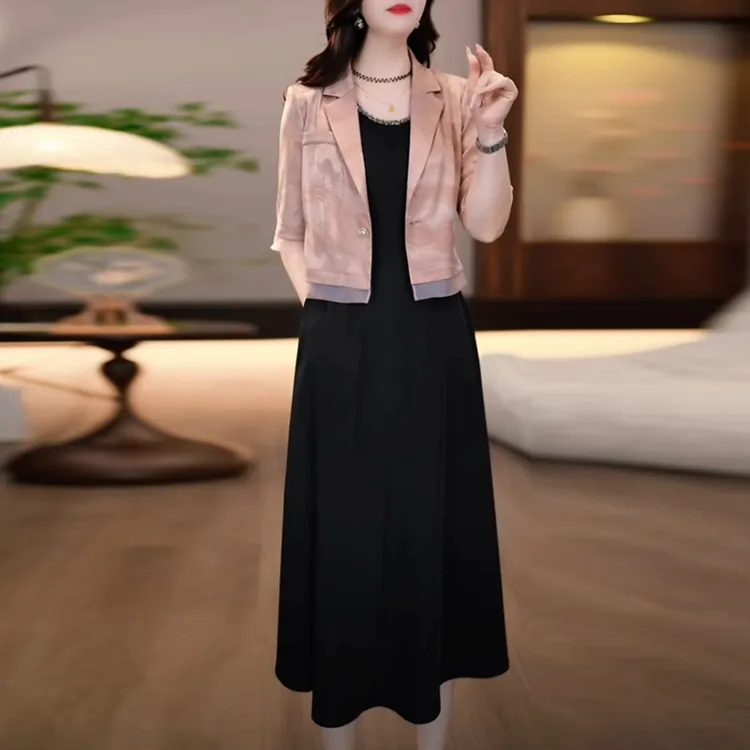 华尔缎轻奢女装小香风套装裙2025春夏季新款女神范两件套连衣裙子