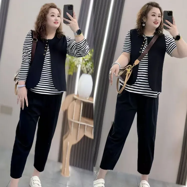 3576（丹姐家）三件套盐系轻熟御姐范高级上衣加裤子三件套时尚休闲