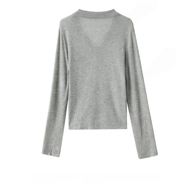 【海鸥领亚麻T】春夏秋老钱风透气薄款气质百搭针织衫纯色长袖T