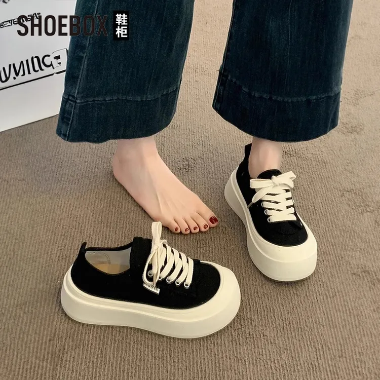 SHOEBOX鞋柜厚底帆布鞋女2025夏新款爆款百搭大头鞋增高运动板鞋
