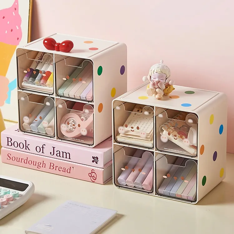 桌面收纳盒抽屉式四分格首饰盒大容量多功能透明整理盒多格化妆盒