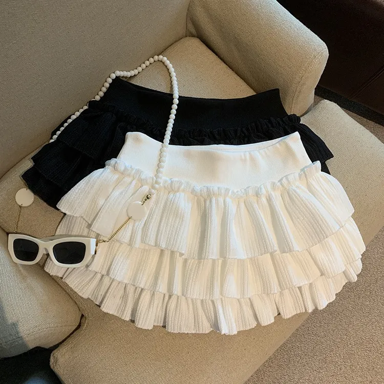 芭蕾白色褶皱纹理感低腰多层蛋糕裙超短裙裤女夏季百搭显瘦半身裙