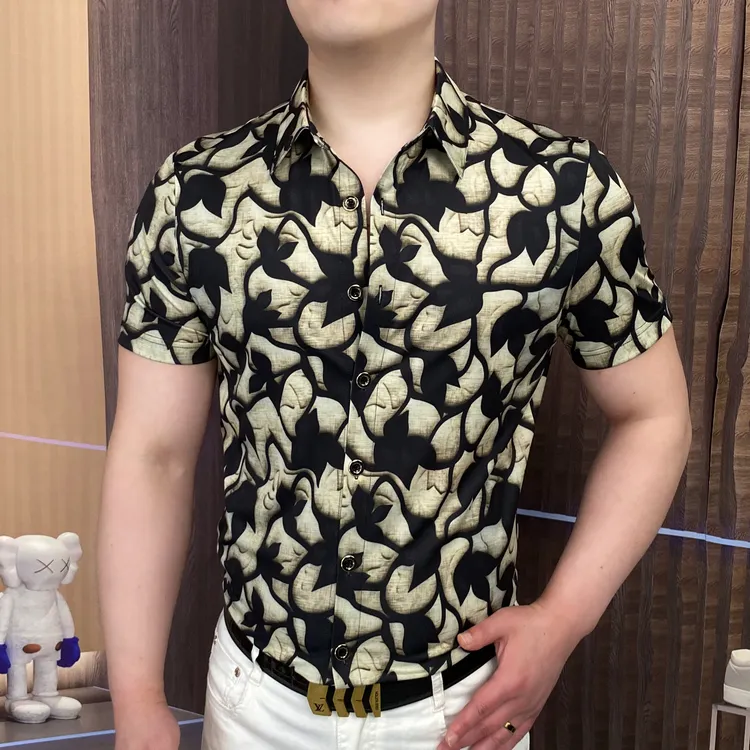 《花影交织》2025夏衬衫时尚休闲百搭潮流翻领帅气商务个性男士