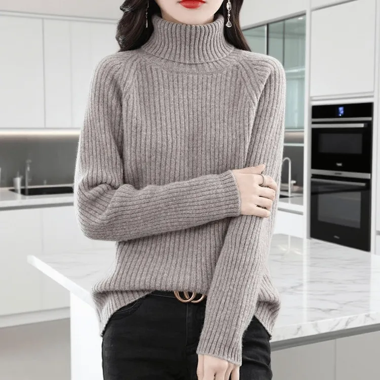 鄂尔多斯市纯100柔软女羊绒衫高领秋冬新款加厚大码针织羊毛衫