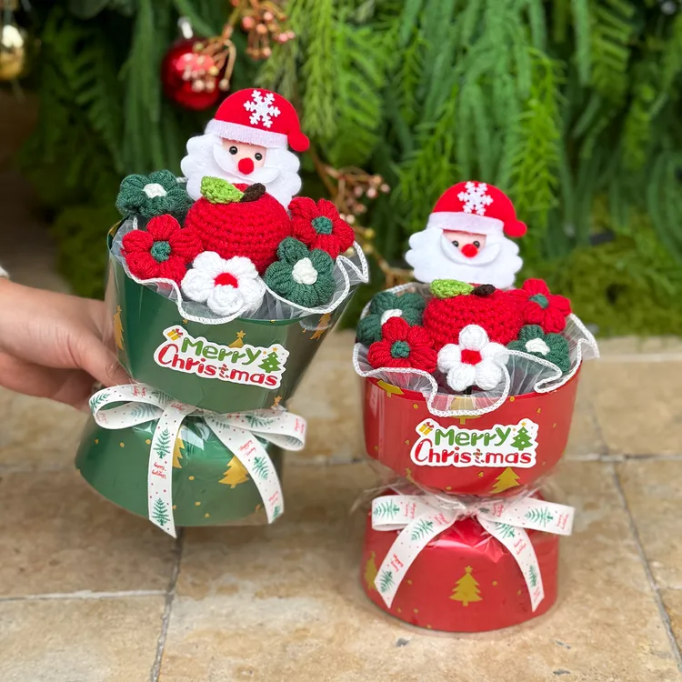 圣诞节礼物针织苹果毛线花束圣诞老人仿真花送男生女友闺蜜平安夜