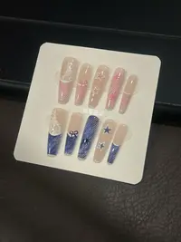 鸳鸯牛仔蕾丝法式y2k夏日穿戴式美甲10片装