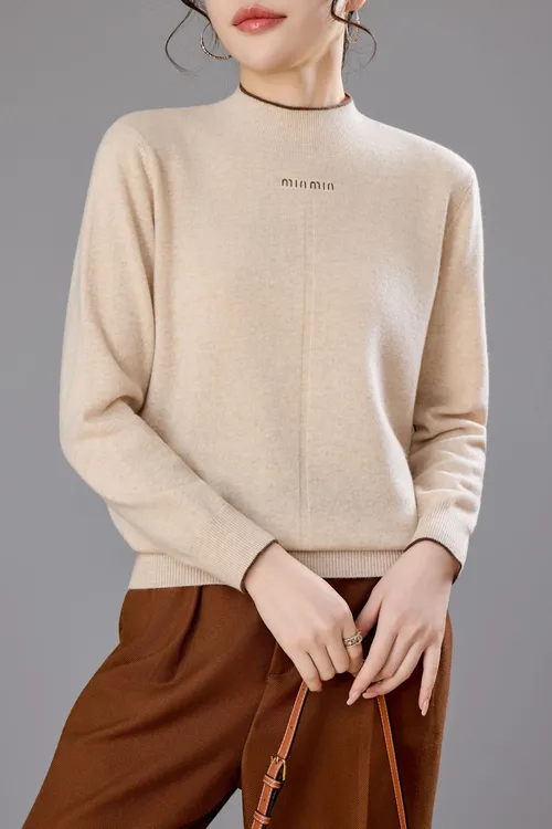 秋冬套头保暖柔软针织半高领纯色贵气100%纯羊毛衫OMYB6620