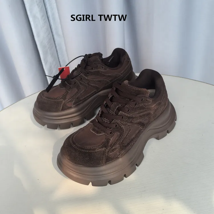SGIRL TWTW2025年秋冬新款真皮厚底松糕底时尚休闲百搭老爹鞋女鞋