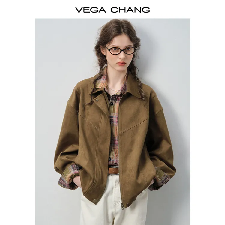 【雅丹纪】VEGA CHANG时尚套装复古棕翻领外套简约阔腿裤套装0353JJ