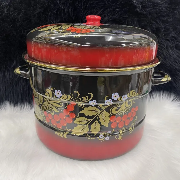 【新疆仓】特厚三层大容量搪瓷蒸锅汤锅珐琅家用双耳电磁炉通用40cm