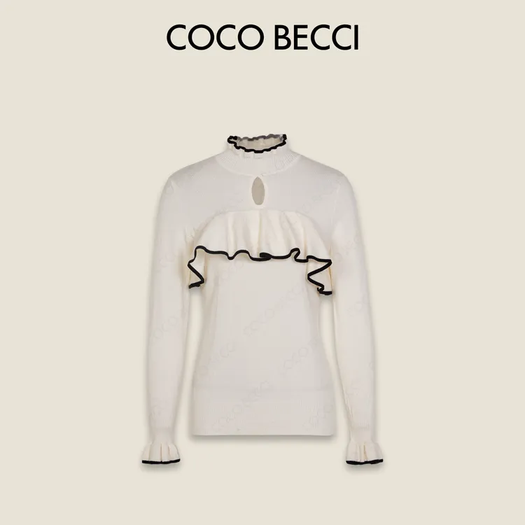 COCO BECCI【荷叶边打底】绵羊毛花边显瘦百搭针织衫CFLJC331157