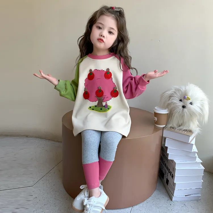 女童秋季套装2025新款儿童苹果树卫衣网红洋气时髦女孩休闲两件套